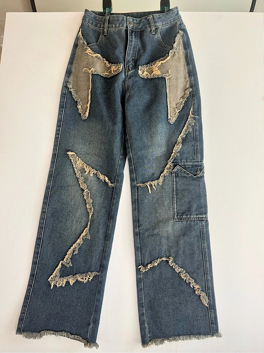 ROMWE Distressed Wide Leg Jeans in Blue Size 4